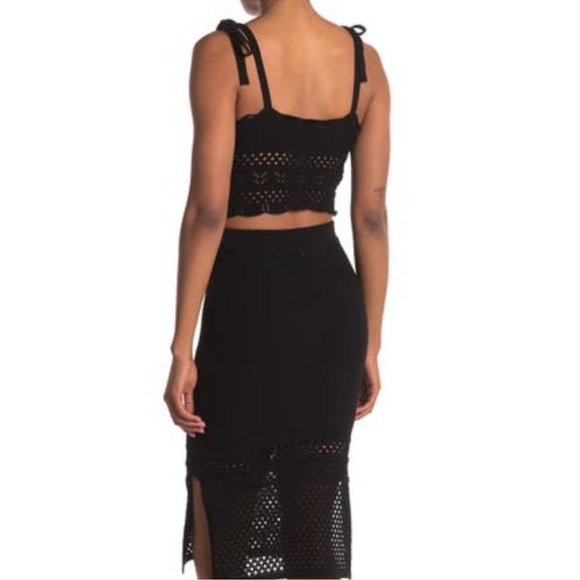 BCBGeneration Crochet Cropped Spaghetti Tie Strap Tank Top Pullover Black Size S - Picture 2 of 12